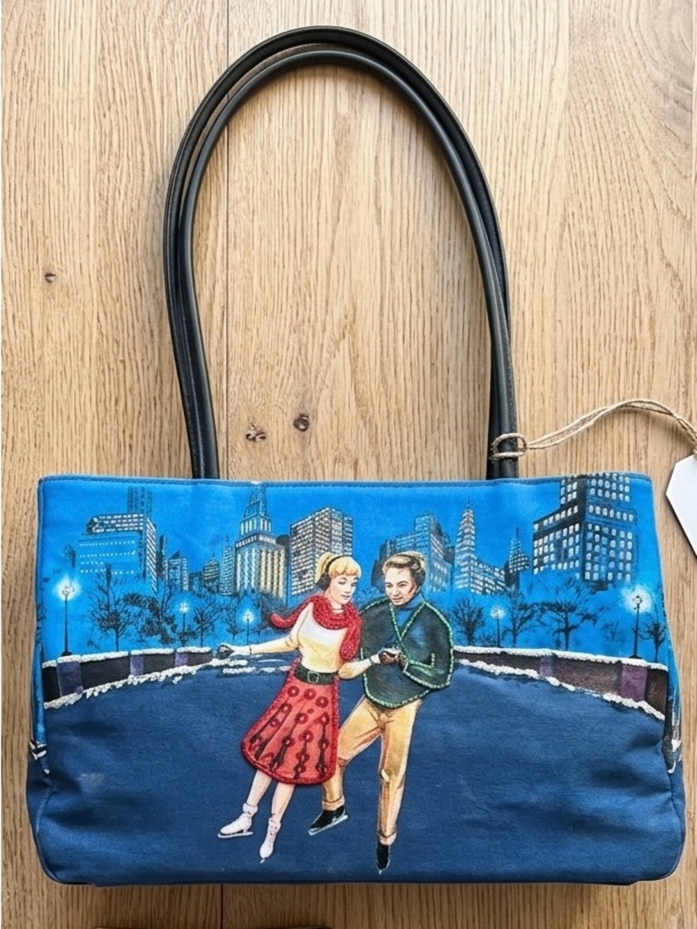 Bueno Blue Illustrated Shoulder Bag with Black Handles